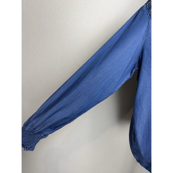 Calligraphie Women’s Blouse Top Blue Pinch Pleated Shoulders Long Sleeve Sz XL - Picture 5 of 14